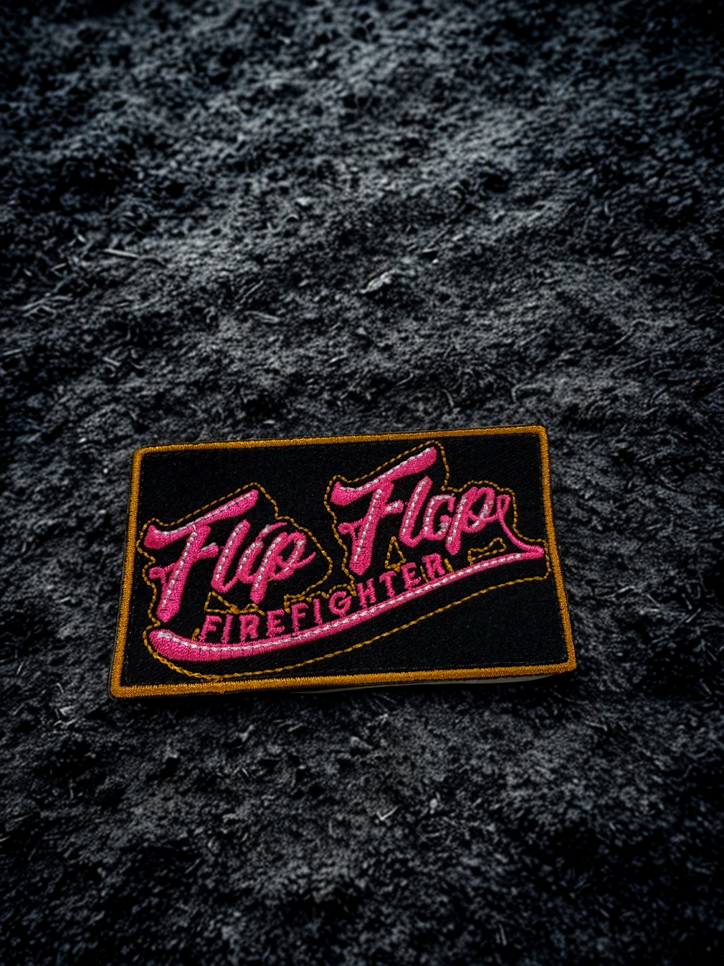 4" Flip Flop Firefighter Velcro Patch with Gold Outline