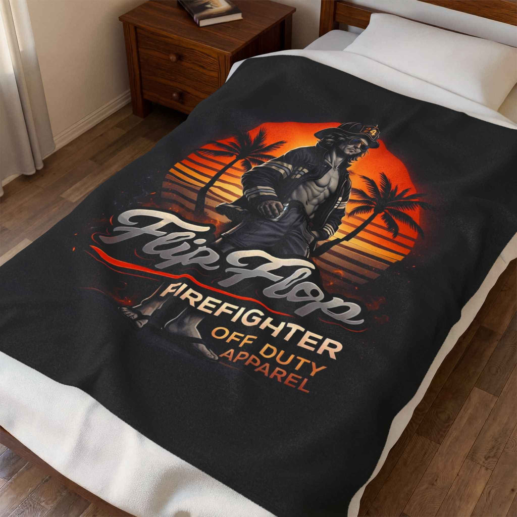 Flip Flop Firefighter Beach Sunset Velveteen Plush Blanket - Flip Flop Firefighter