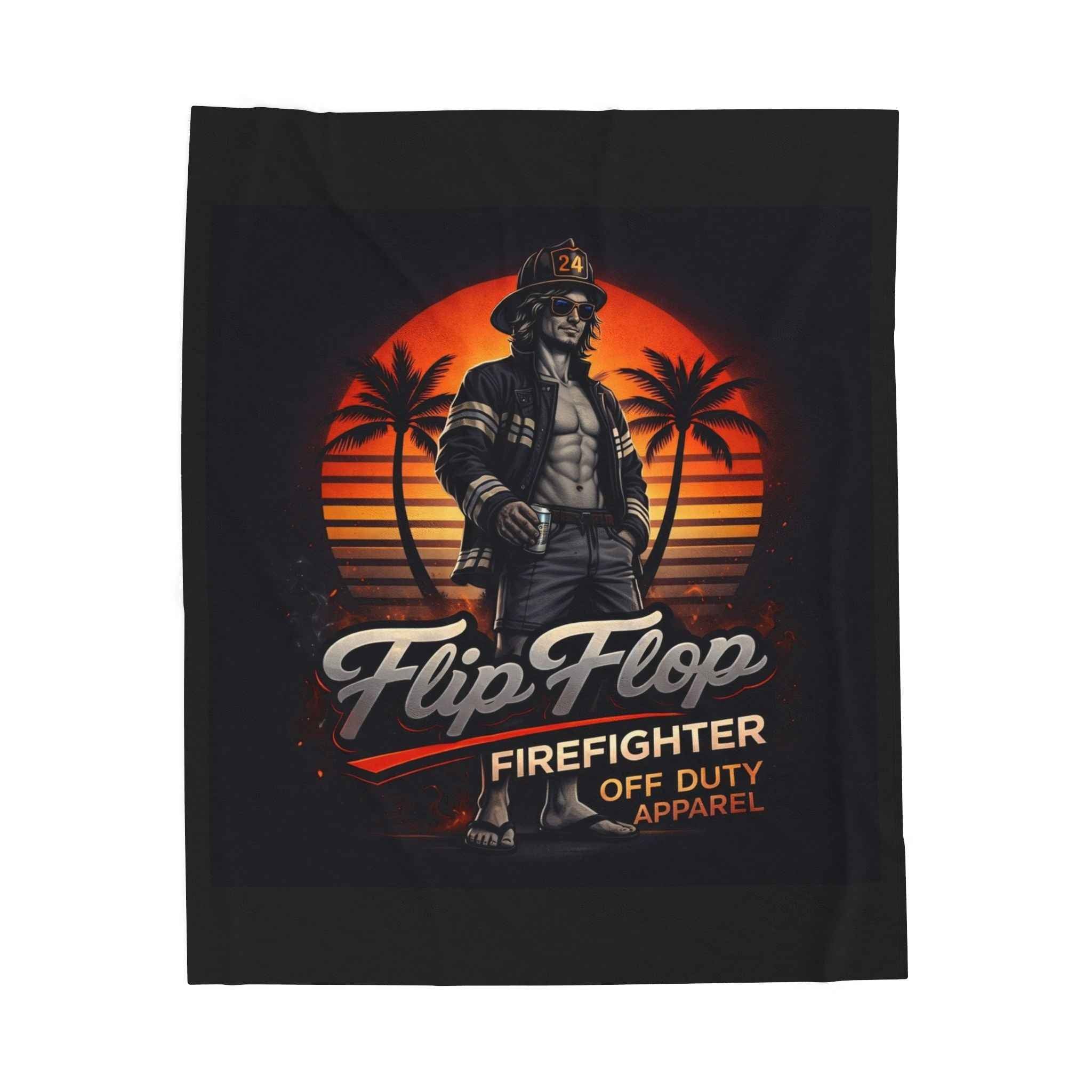 Flip Flop Firefighter Beach Sunset Velveteen Plush Blanket - Flip Flop Firefighter
