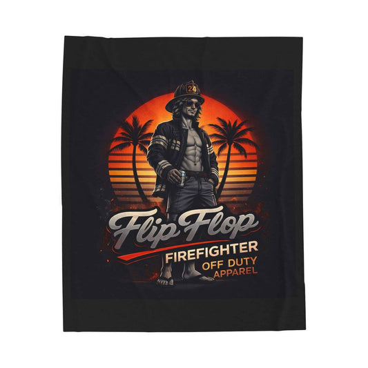 Flip Flop Firefighter Beach Sunset Velveteen Plush Blanket