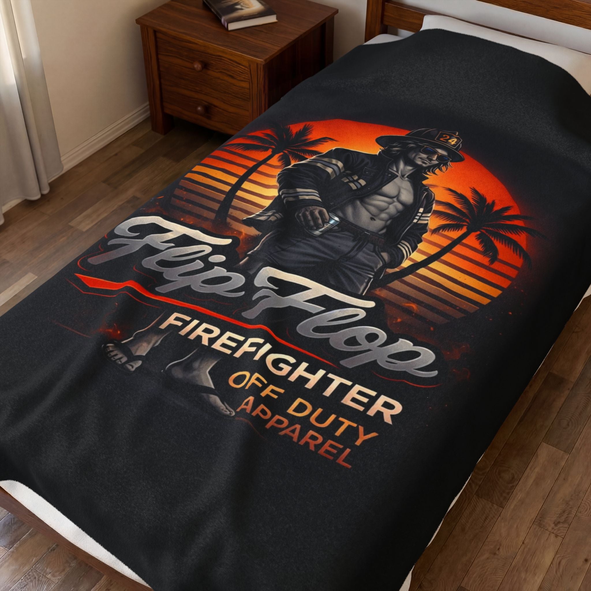 Flip Flop Firefighter Beach Sunset Velveteen Plush Blanket - Flip Flop Firefighter