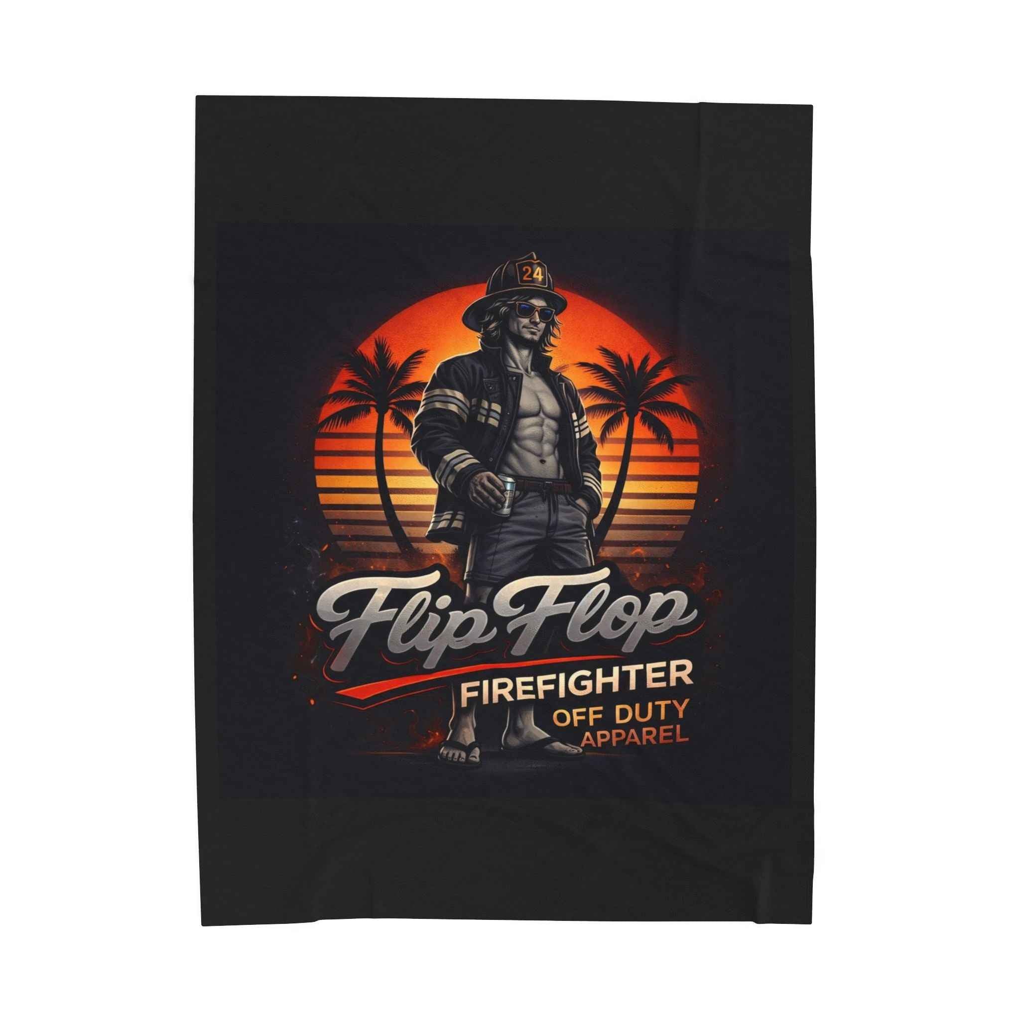 Flip Flop Firefighter Beach Sunset Velveteen Plush Blanket - Flip Flop Firefighter