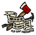Flip Flop Firefighter Good Ol Boys sticker featuring a red axe, halligan tool, and vintage ribbon banner design.