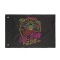 Flip Flop Firefighter Off Duty polyester flag with neon-style beach graphic and reinforced metal grommets