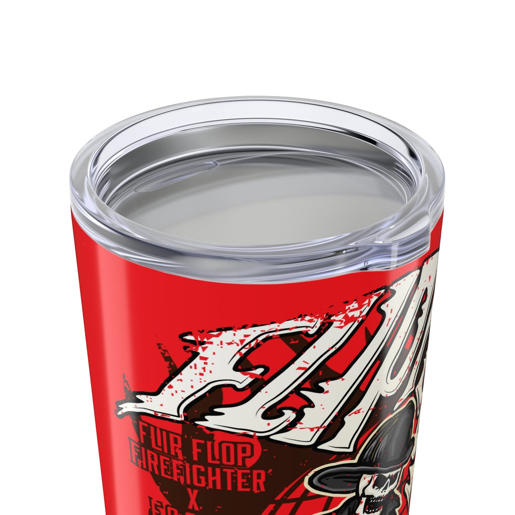 Flip Flop Firefighter 20oz stainless steel tumbler with red glossy finish and graphic design
