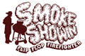 Flip Flop Firefighter 4-inch Smoke Showin sticker featuring a firefighter grilling with smoke-shaped text.