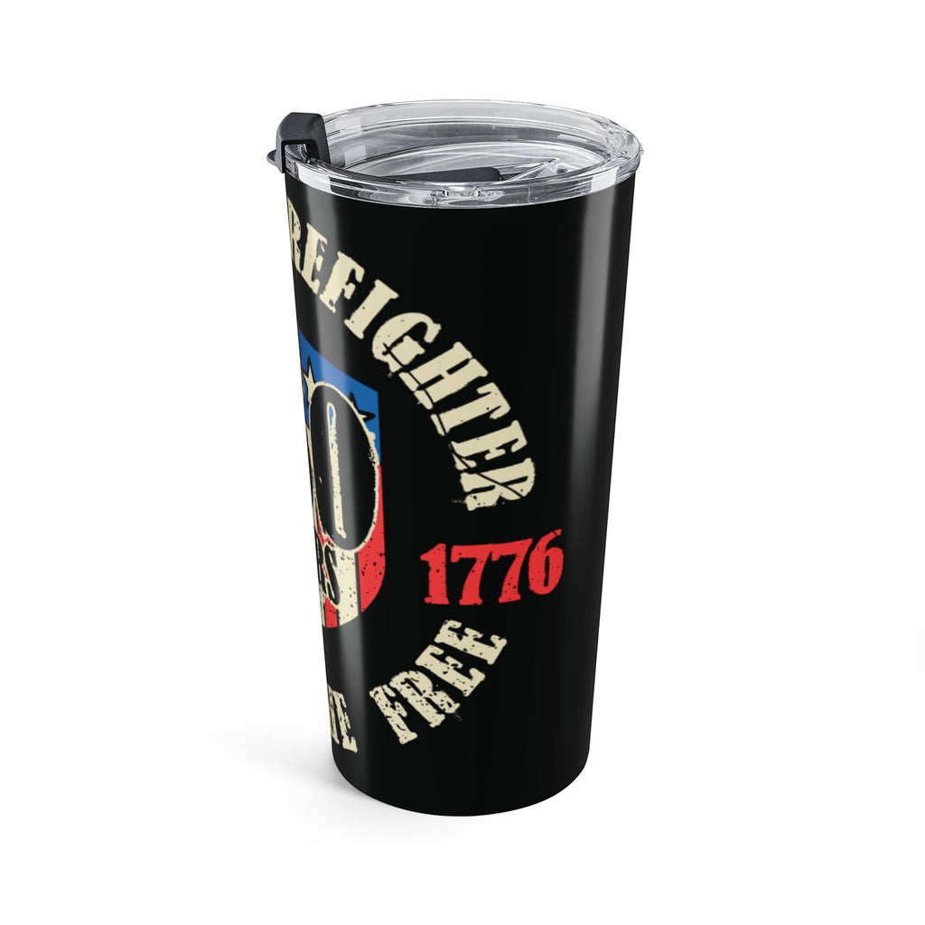 Flip Flop Firefighter 20oz stainless steel travel mug with vintage 250 years firefighter badge and clear lid