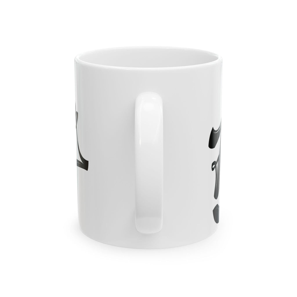 Flip Flop Firefighter white ceramic coffee mug with C-handle, side view showing black graphic detail