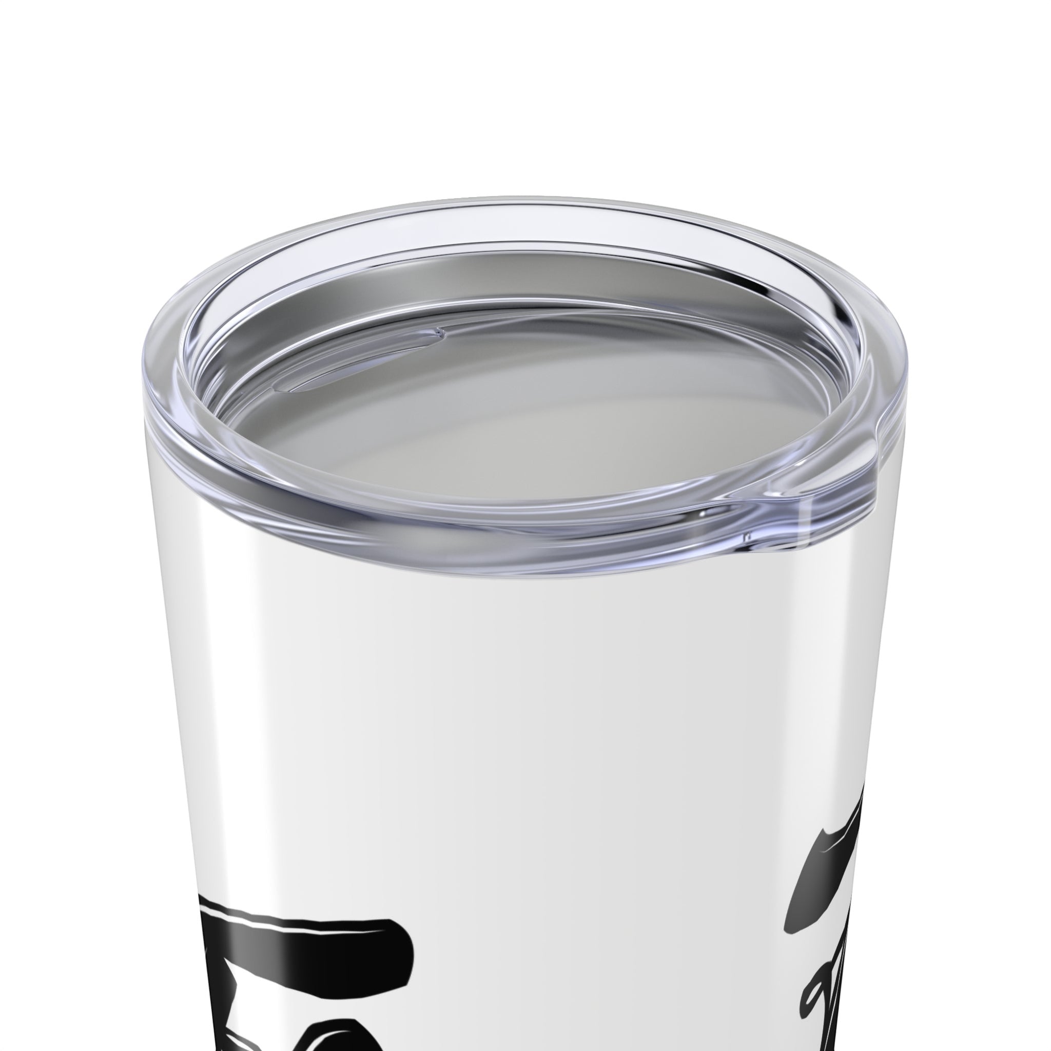 Flip Flop Firefighter 20oz white stainless steel tumbler with a clear spill-resistant lid and vacuum insulation.