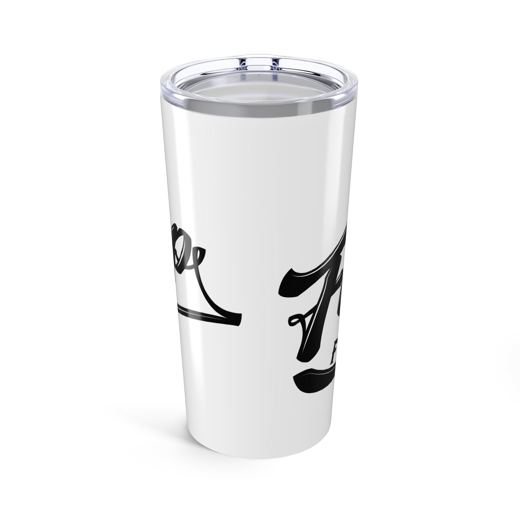 Flip Flop Firefighter 20oz white stainless steel vacuum insulated tumbler with black logo print and clear lid