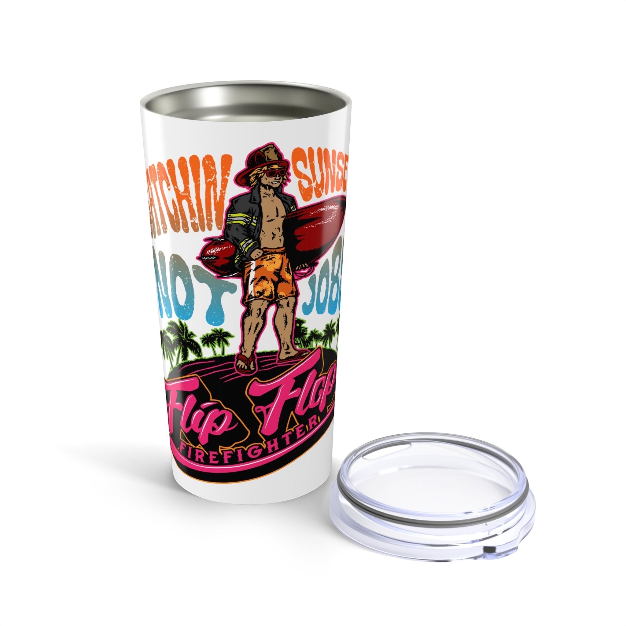 Catchin Sunsets Tumbler (White 20oz) - Flip Flop Firefighter